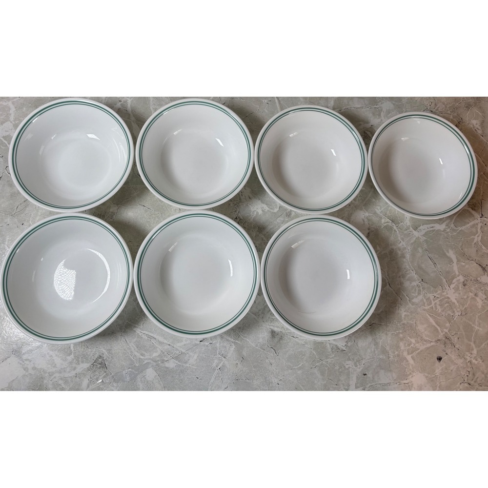 Corelle‎ Rosemarie Soup Cereal Bowls 6 1/4" Lot of 6 White Green Rim Made In USA